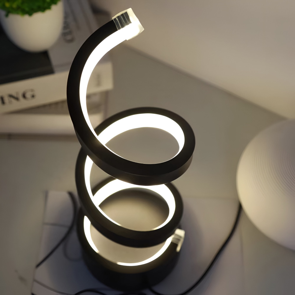 LED Table Lamp with Spiral Design Adjustable Color Temperature and Circular Base - Image 9