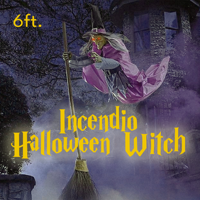 Life-Size Outdoor Halloween Witch Decoration with Flying Broomstick and LED Eyes - Image 2