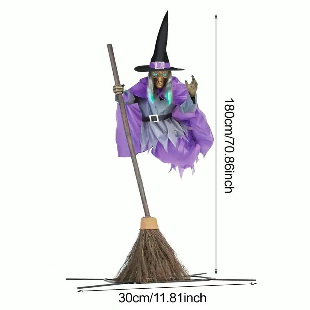 Life-Size Outdoor Halloween Witch Decoration with Flying Broomstick and LED Eyes - Image 6
