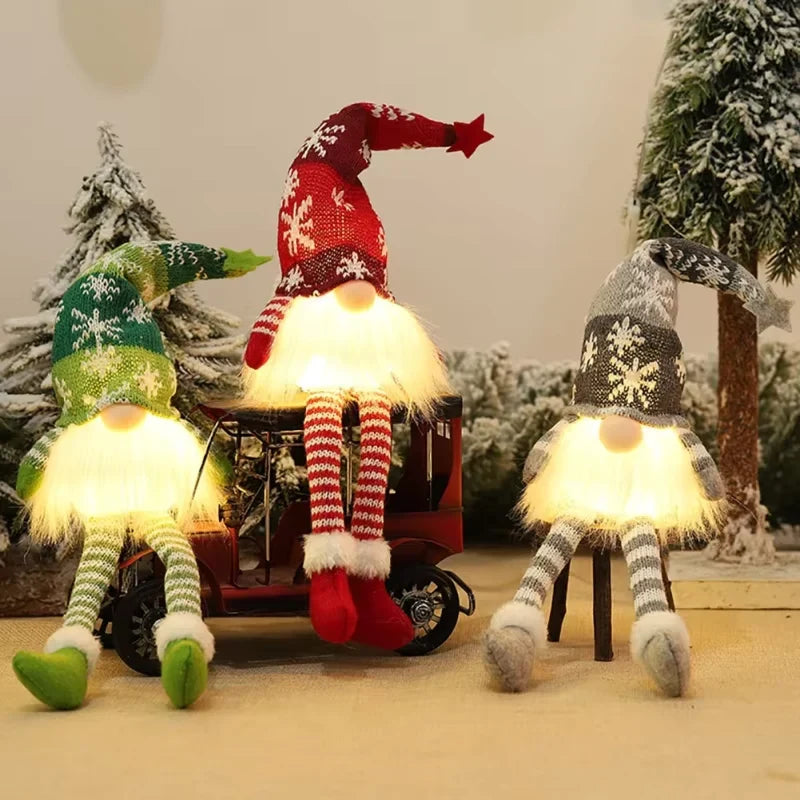 Light Up Christmas Gnome with Knit Snowflake Hat and Plush Faux Fur Beard - Image 2