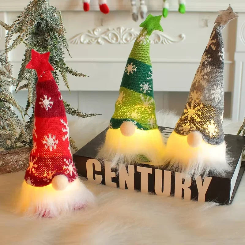 Light Up Christmas Gnome with Knit Snowflake Hat and Plush Faux Fur Beard - Image 3