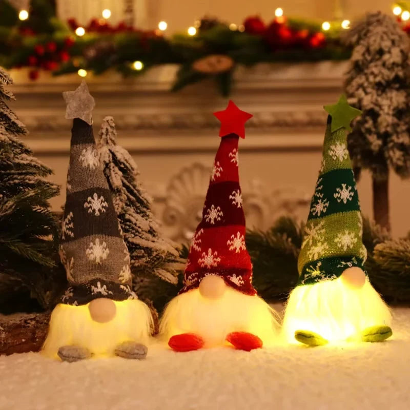 Light Up Christmas Gnome with Knit Snowflake Hat and Plush Faux Fur Beard - Image 4