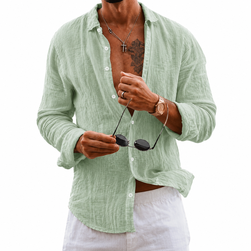Camicia smart casual da uomo, liscia, a maniche lunghe, taglio classico