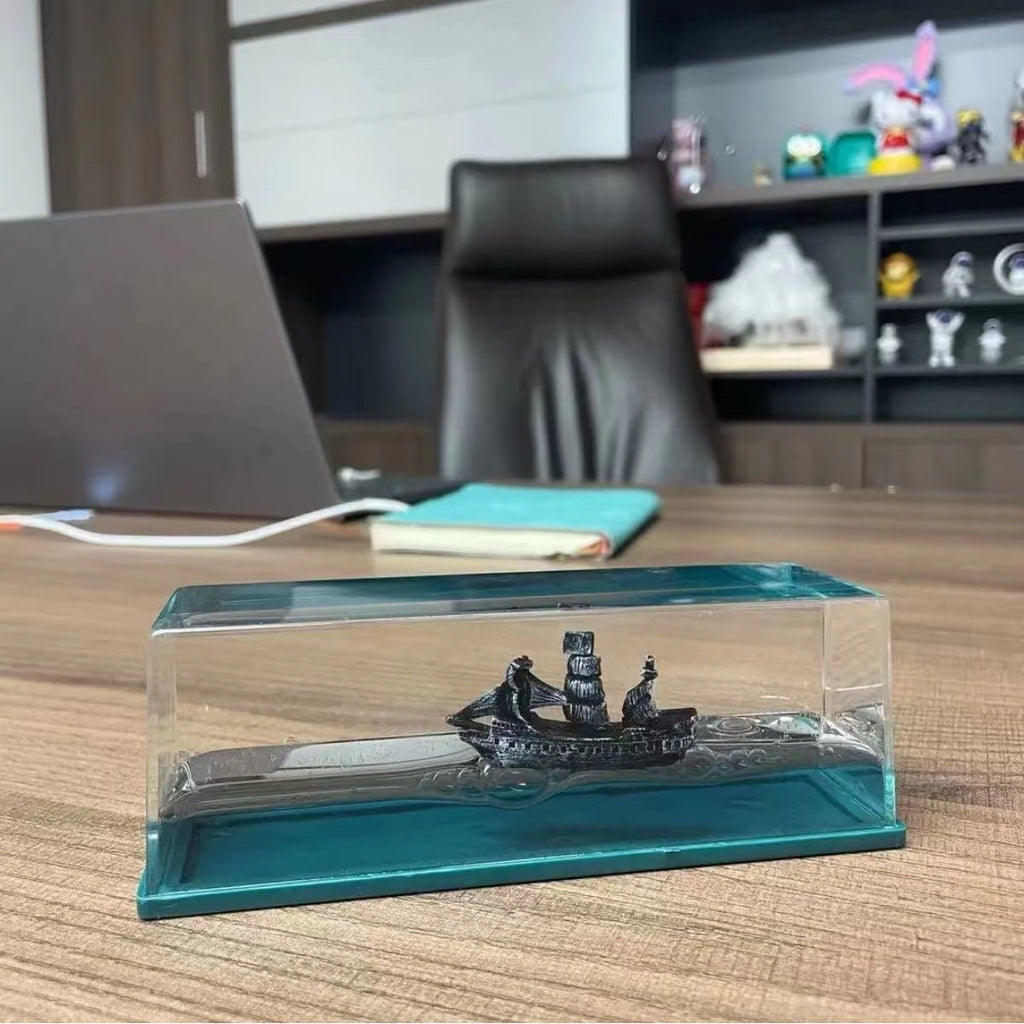 Liquid Motion Desk Toy with Floating Ship and LED Light Base - Image 2