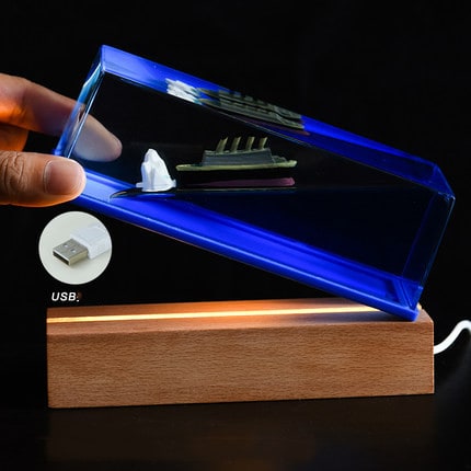 Liquid Motion Desk Toy with Floating Ship and LED Light Base - Image 6
