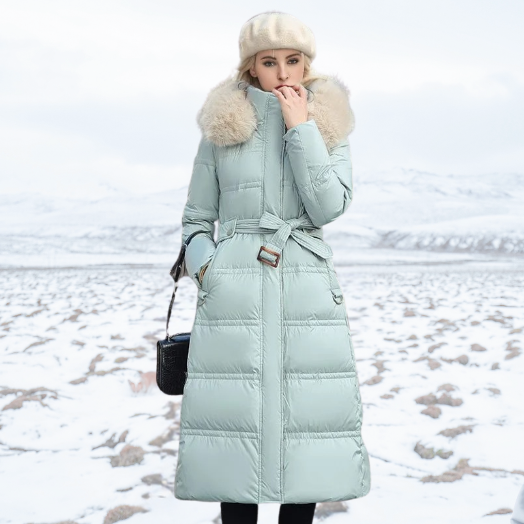Long Black Puffer Coat with Faux Fur Hood and Quilted Design - Image 11