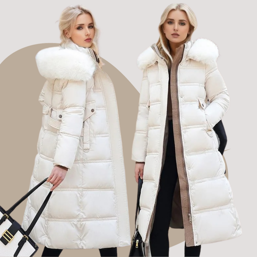 Long Black Puffer Coat with Faux Fur Hood and Quilted Design - Image 18