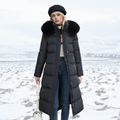 Long Black Puffer Coat with Faux Fur Hood and Quilted Design - Image 4