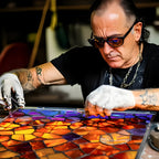 Artystyczna kot szklana lampka stołowa