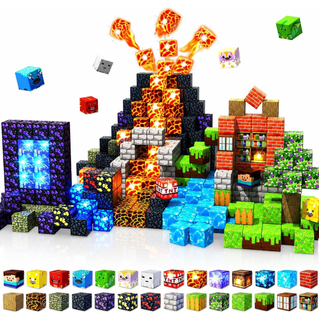 Magnetic Building Blocks with Light Up Cubes and Pixelated Textures - Image 1