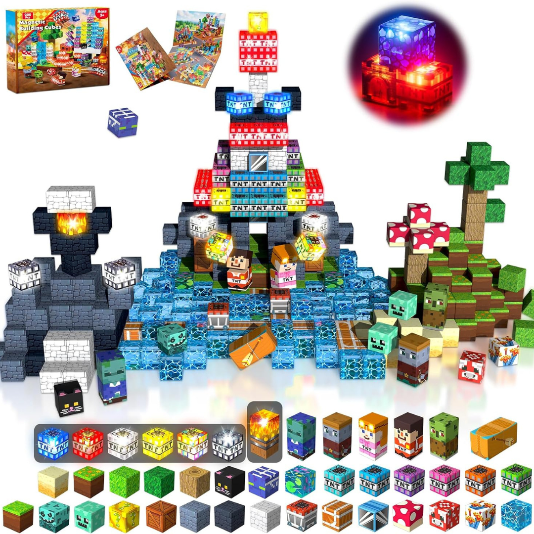 Magnetic Building Blocks with Light Up Cubes and Pixelated Textures - Image 2