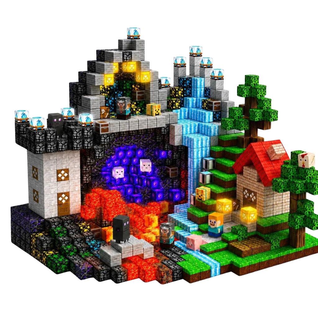 Magnetic Building Blocks with Light Up Cubes and Pixelated Textures - Image 3