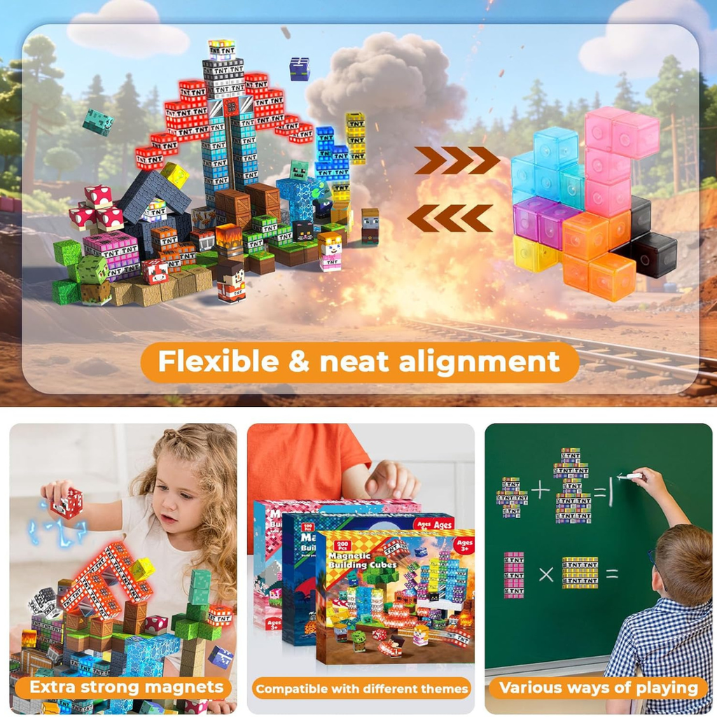 Magnetic Building Blocks with Light Up Cubes and Pixelated Textures - Image 6