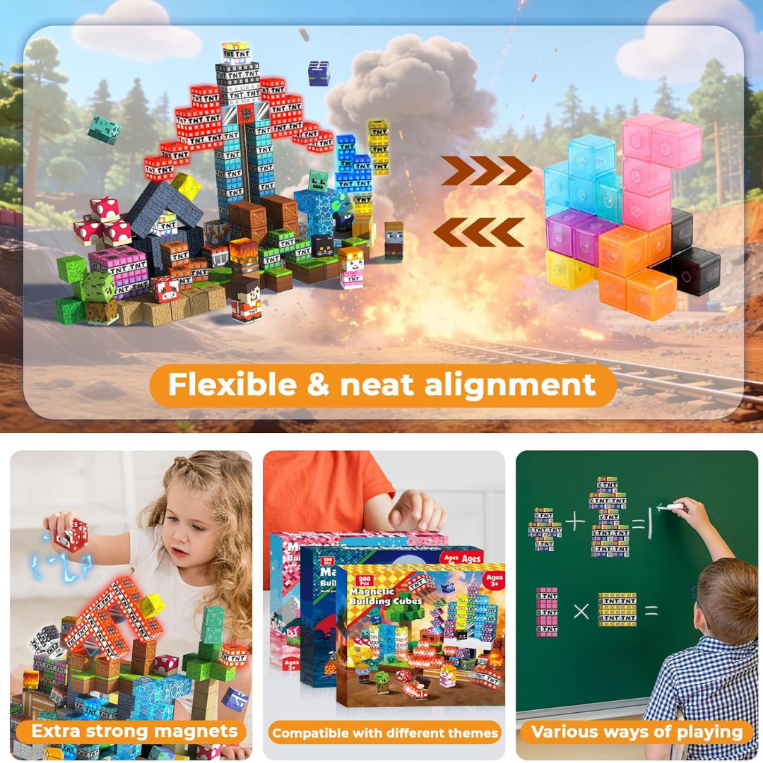 Magnetic Building Blocks with Light Up Cubes and Pixelated Textures - Image 6