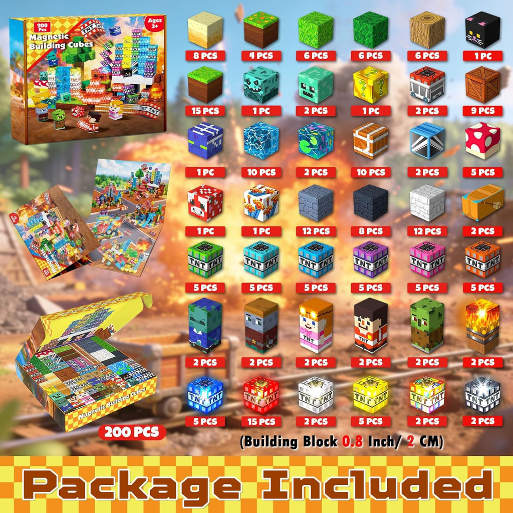 Magnetic Building Blocks with Light Up Cubes and Pixelated Textures - Image 9