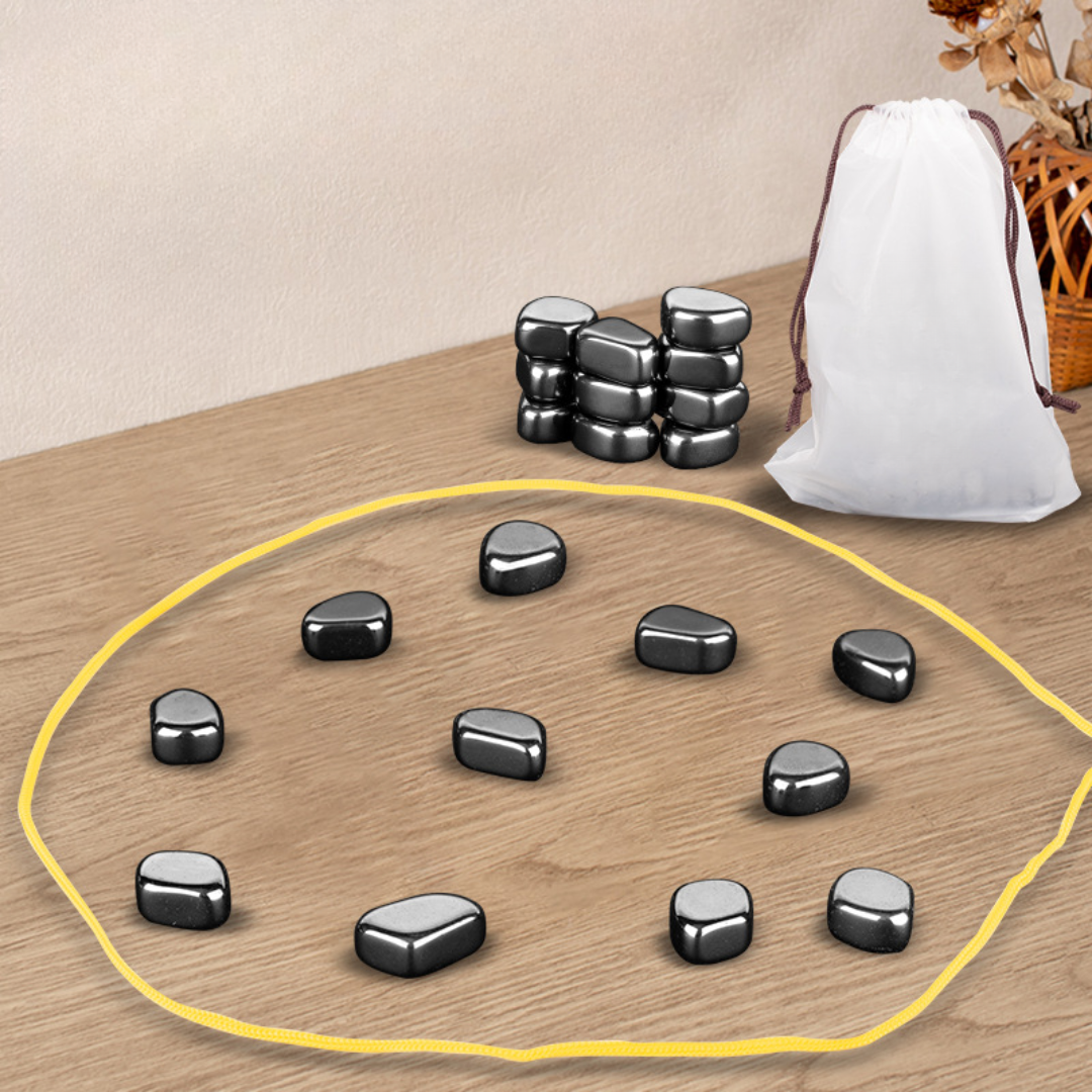 Magnetic Chess Game with Polished Stone Pieces and Portable Drawstring Bag - Image 1