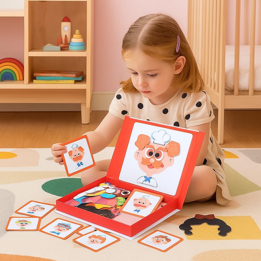 Magnetic Face Puzzle Book with Colorful Pieces and Reference Cards for Kids - Image 1