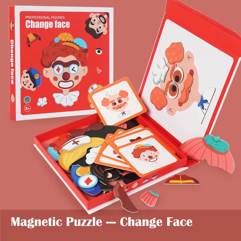 Magnetic Face Puzzle Book with Colorful Pieces and Reference Cards for Kids - Image 2