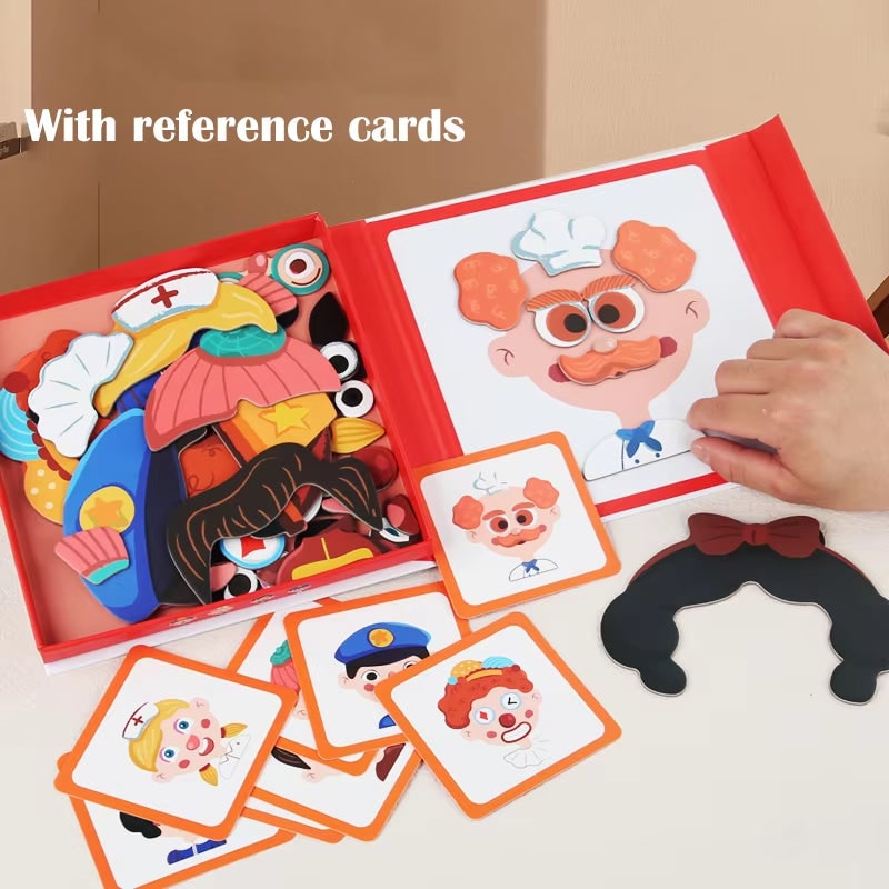Magnetic Face Puzzle Book with Colorful Pieces and Reference Cards for Kids - Image 4