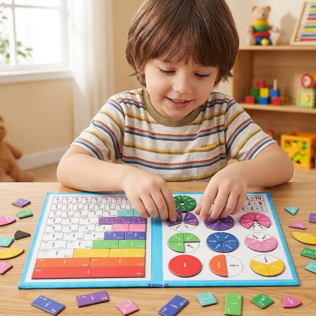 Magnetic Fraction Tiles and Circles with Dry-Erase Activity Book for Math Learning - Image 1
