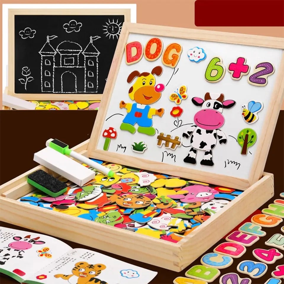 Magnetic Puzzle Board with Double-Sided Chalkboard and Whiteboard - Image 2
