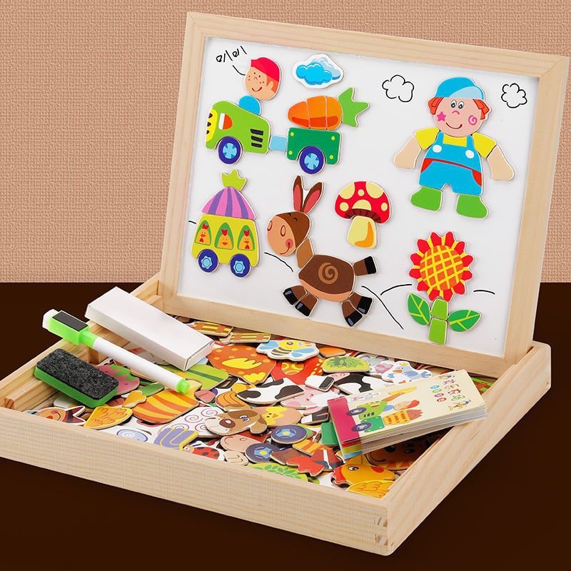 Magnetic Puzzle Board with Double-Sided Chalkboard and Whiteboard - Image 4