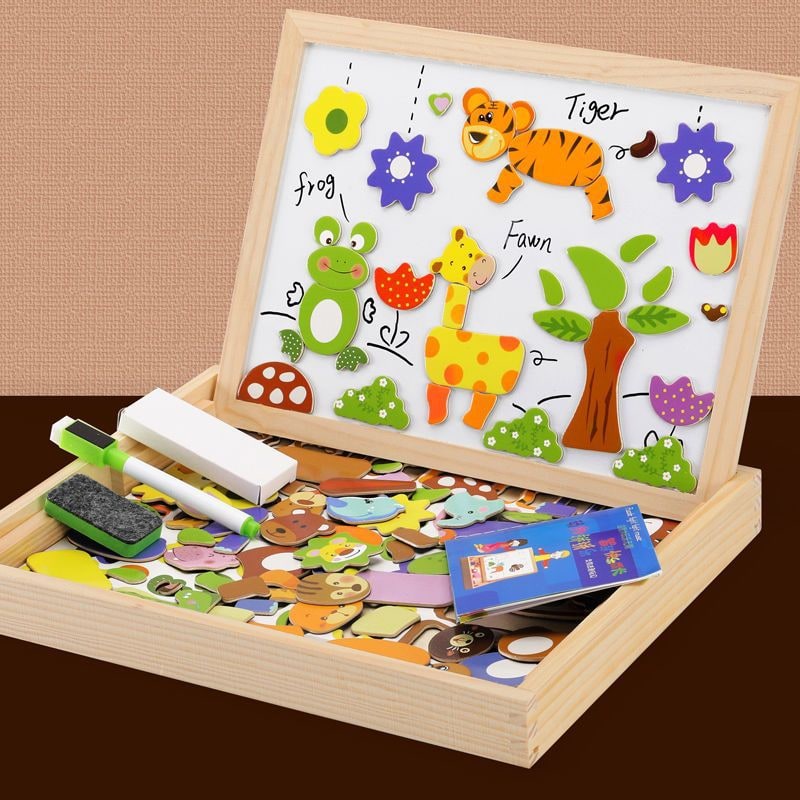 Magnetic Puzzle Board with Double-Sided Chalkboard and Whiteboard - Image 5