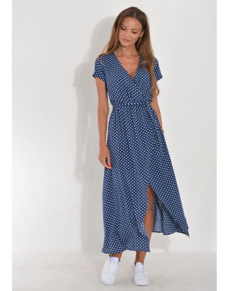 Damen-Midikleid mit V-Ausschnitt, tailliertem Schnitt und elegantem Stil