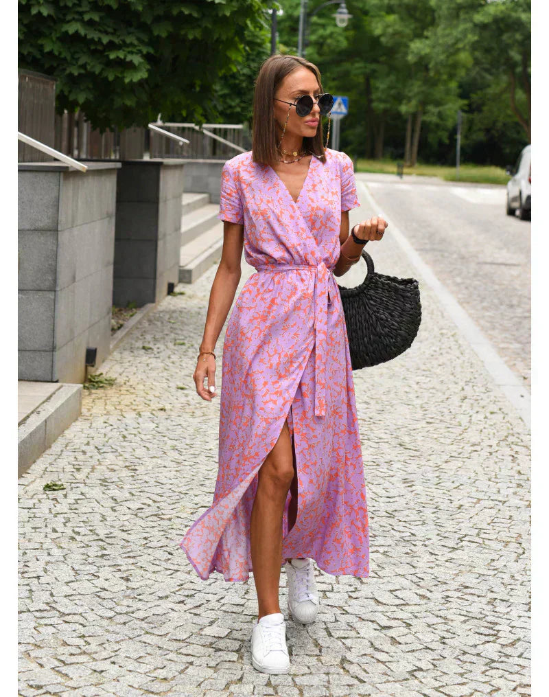Damska Sukienka Midi Dekolt V Dopasowany Krój Elegancki Styl