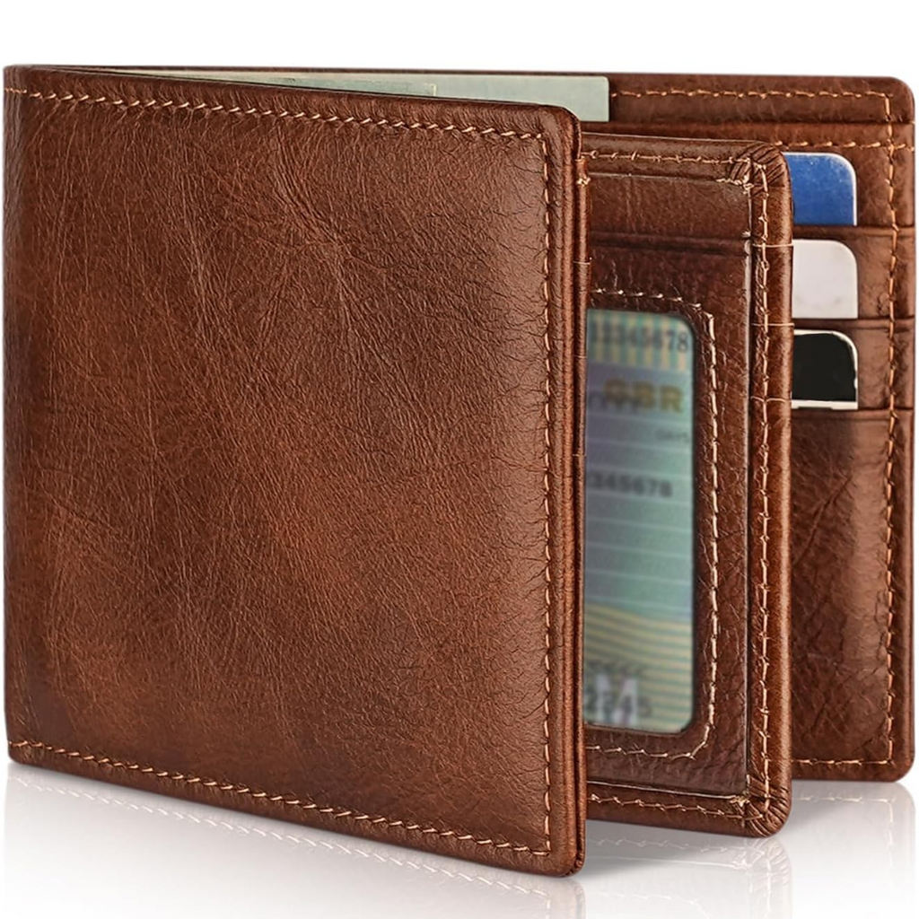 Portefeuille élégant pliable en cuir avec protection RFID