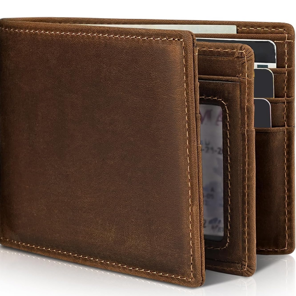Portefeuille élégant pliable en cuir avec protection RFID