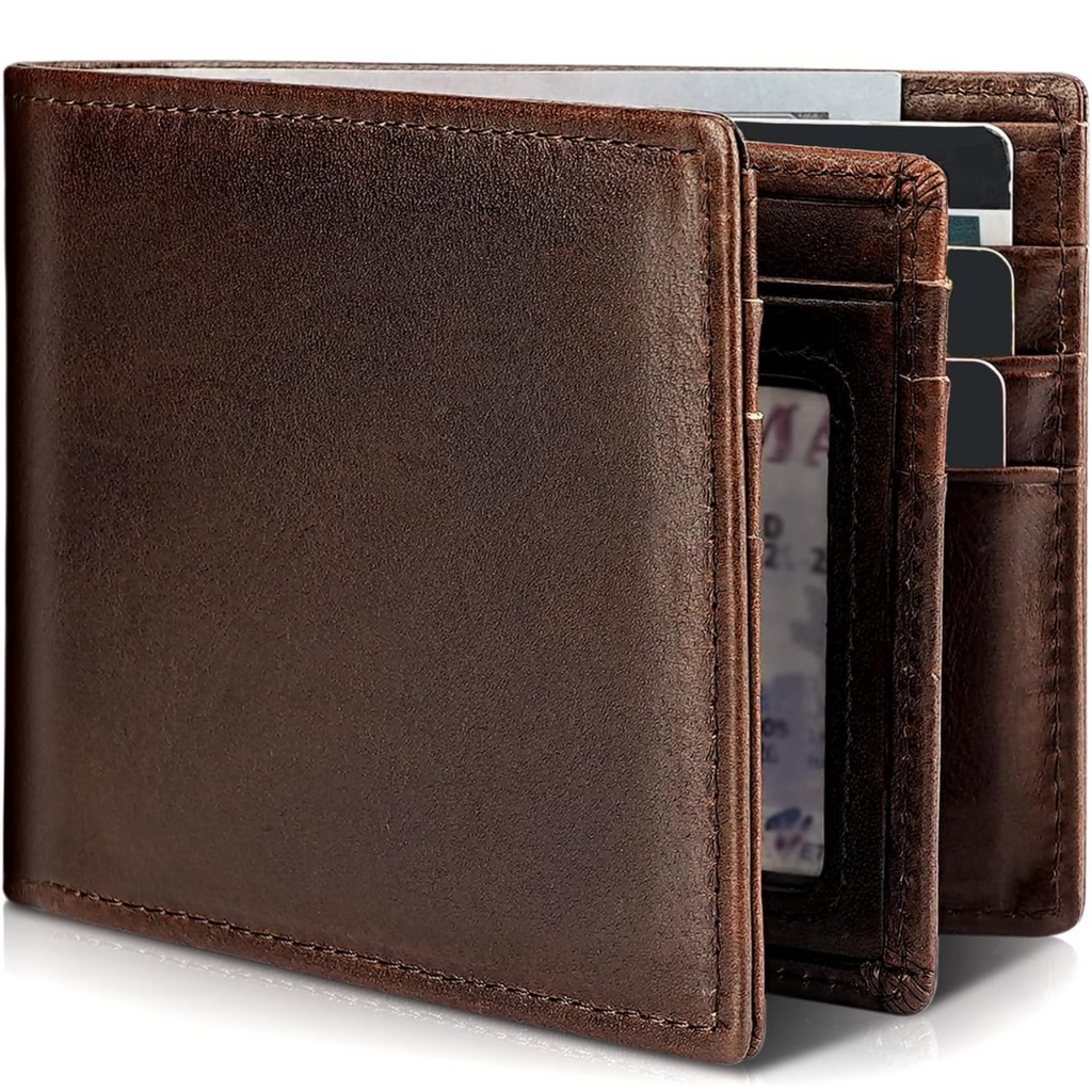 Portefeuille élégant pliable en cuir avec protection RFID