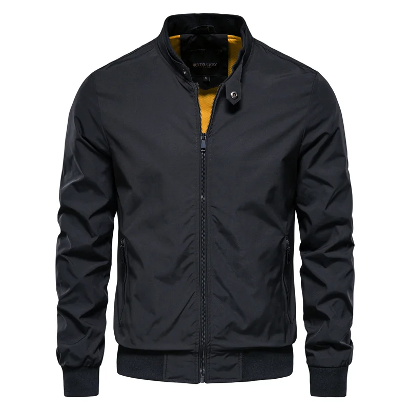 Men's Bomber Jacket with Stand Collar and Zip Pockets - Image 1