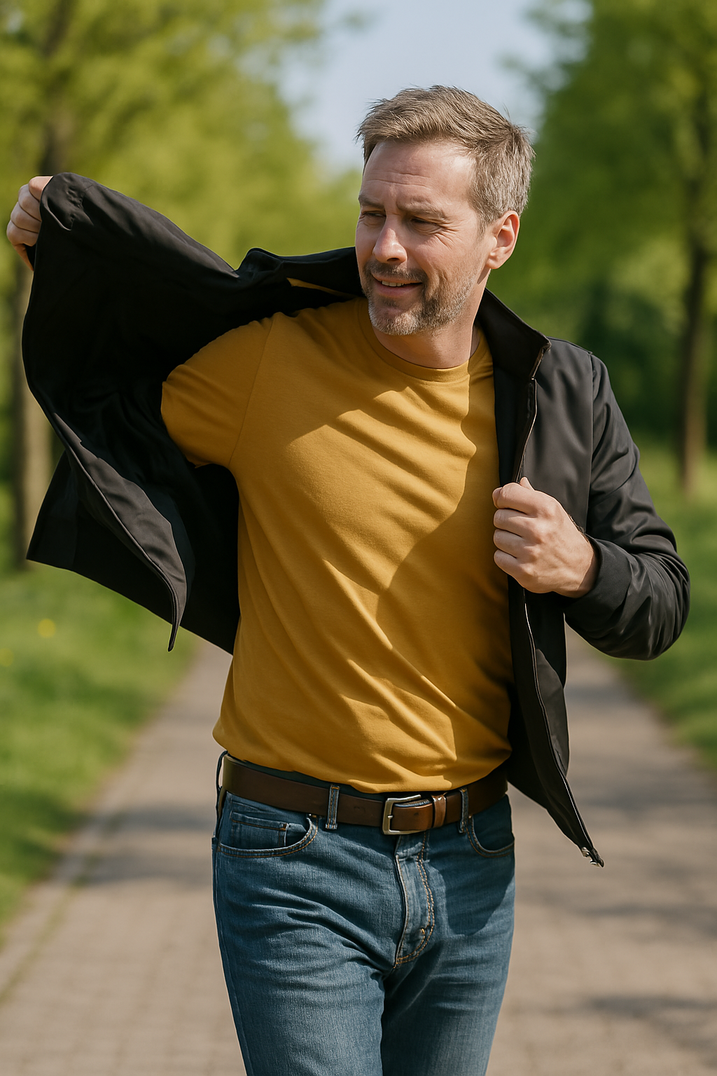 Men's Bomber Jacket with Stand Collar and Zip Pockets - Image 3