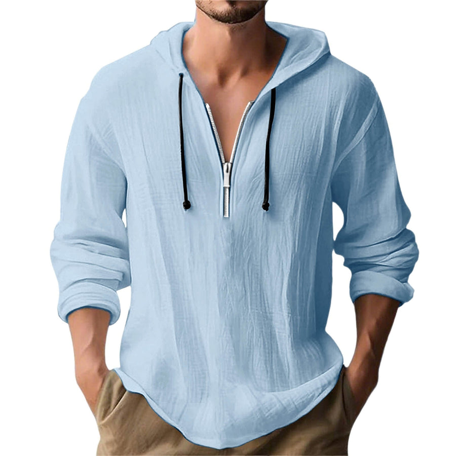 Men's Hooded Half-Zip Shirt with Textured Woven Fabric