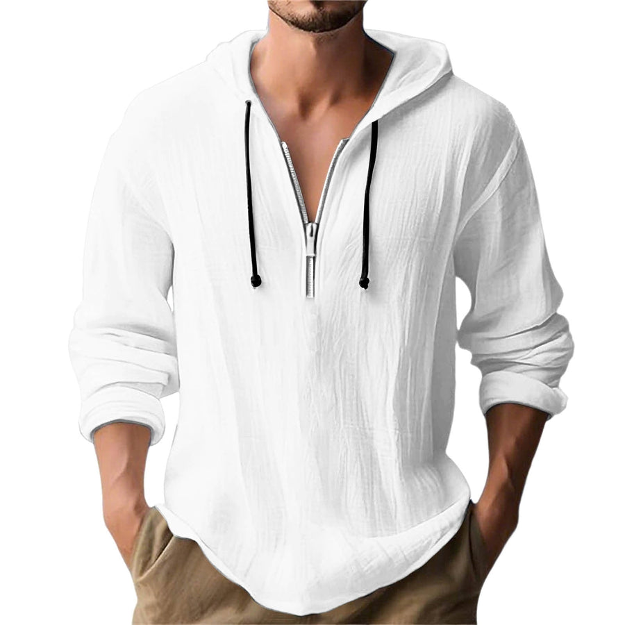 Men's Hooded Half-Zip Shirt with Textured Woven Fabric