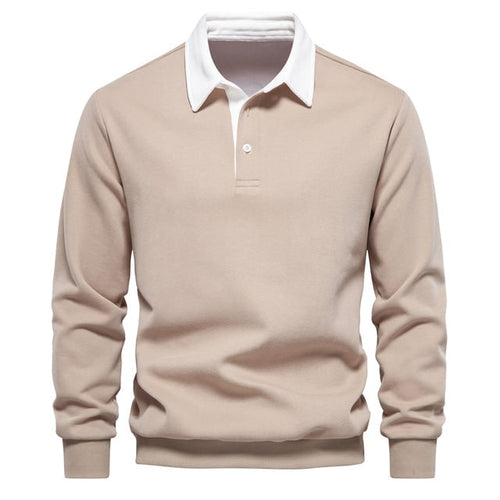 Men's Long Sleeve Polo Sweater with Contrast Collar and Ribbed Cuffs - Image 2