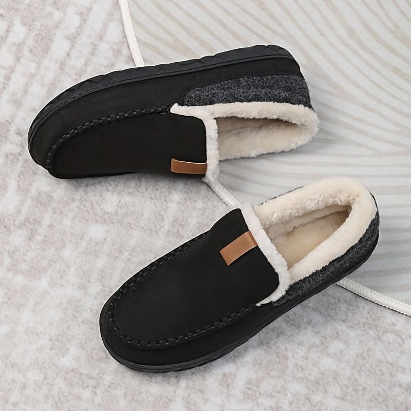 Men's Moccasin Slippers with Fleece Lining and Rubber Sole for Indoor Warmth - Image 1