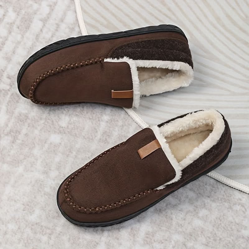 Men's Moccasin Slippers with Fleece Lining and Rubber Sole for Indoor Warmth - Image 10