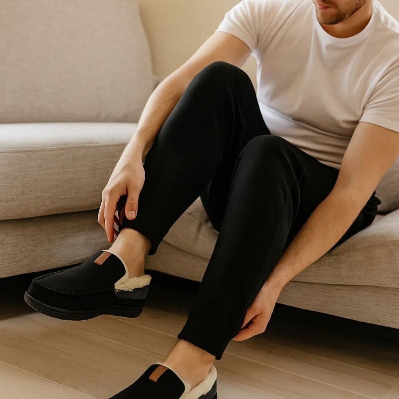 Men's Moccasin Slippers with Fleece Lining and Rubber Sole for Indoor Warmth - Image 3