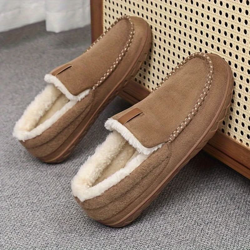 Men's Moccasin Slippers with Fleece Lining and Rubber Sole for Indoor Warmth - Image 4