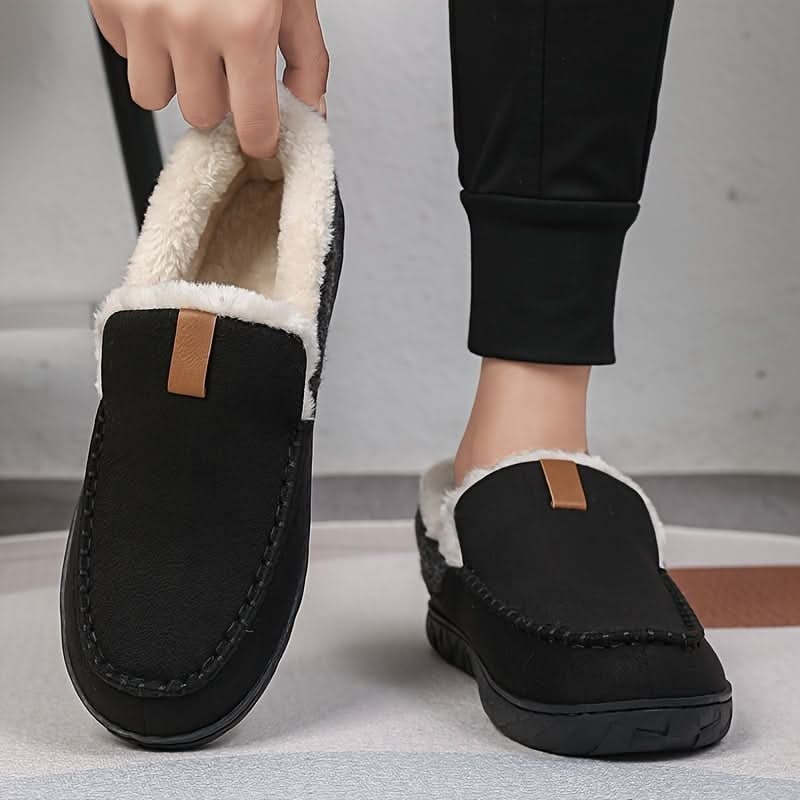 Men's Moccasin Slippers with Fleece Lining and Rubber Sole for Indoor Warmth - Image 6