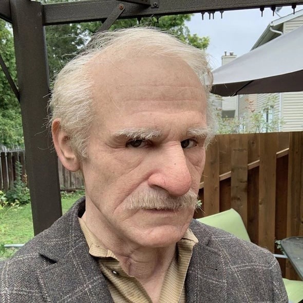 Men's Old Man Mask with Realistic Silicone Chest Bib and Detailed Facial Features - Image 1