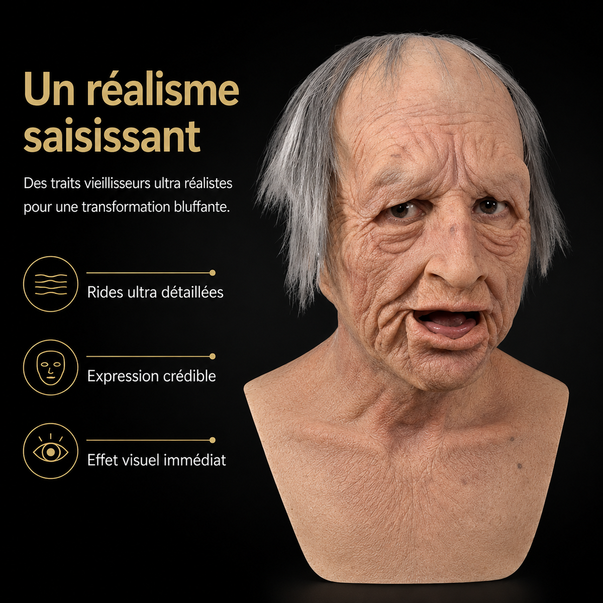 Men's Old Man Mask with Realistic Silicone Chest Bib and Detailed Facial Features - Image 2