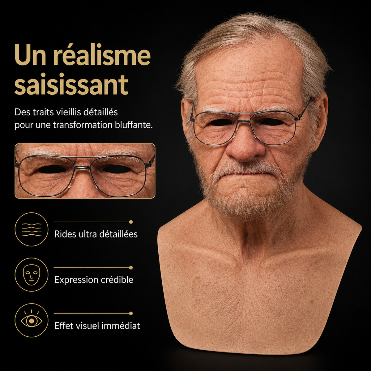Men's Old Man Mask with Realistic Silicone Chest Bib and Detailed Facial Features - Image 3