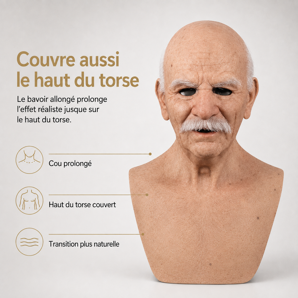 Men's Old Man Mask with Realistic Silicone Chest Bib and Detailed Facial Features - Image 5