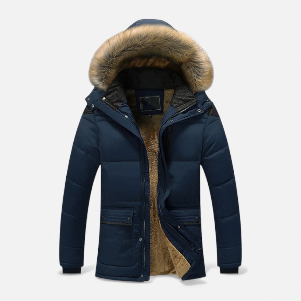 Men's Puffer Jacket with Fleece Lining Faux Fur Hood and Wind-Resistant Outer - Image 3