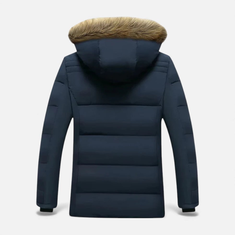 Men's Puffer Jacket with Fleece Lining Faux Fur Hood and Wind-Resistant Outer - Image 4