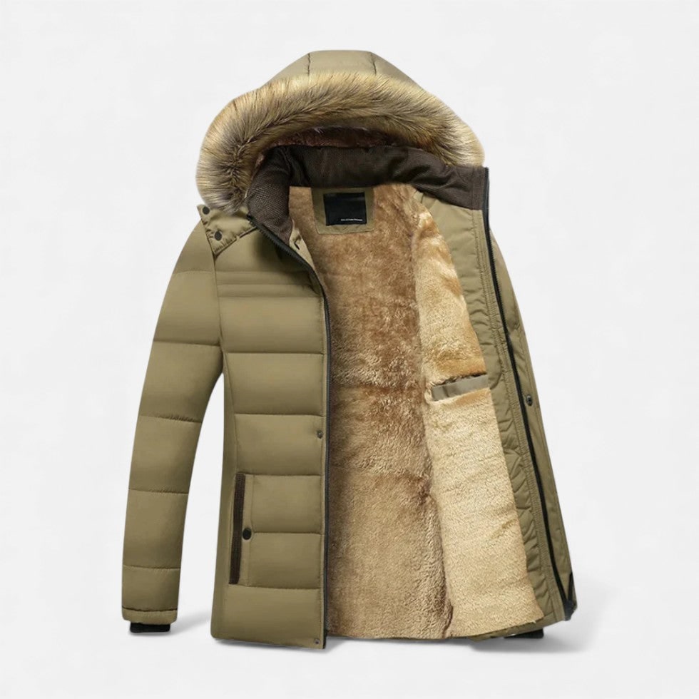 Men's Puffer Jacket with Fleece Lining Faux Fur Hood and Wind-Resistant Outer - Image 5