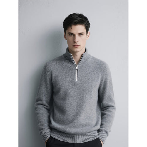 Men's Quarter-Zip Knit Sweater with Ribbed Funnel Neck - Image 2